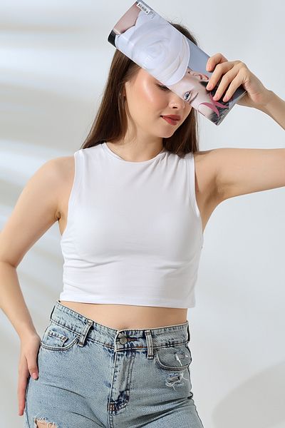 Endies Wide Cut Flexible Combed Cotton Sleeveless Crop Tank Top - 21755 WHITE