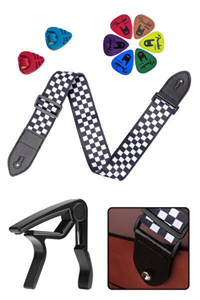 Midex SR-11WB-PAK Металевий капо з візерунком - ремінь для гітари, 2 коробки для медіаторів, 6 медіаторів