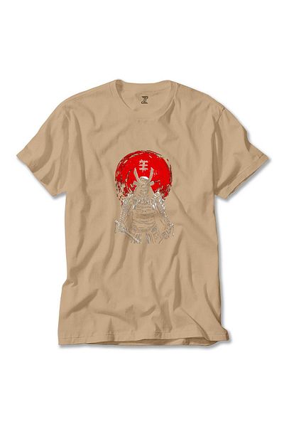 Z zepplin Samurai Cream T-Shirt - Red Warrior Design