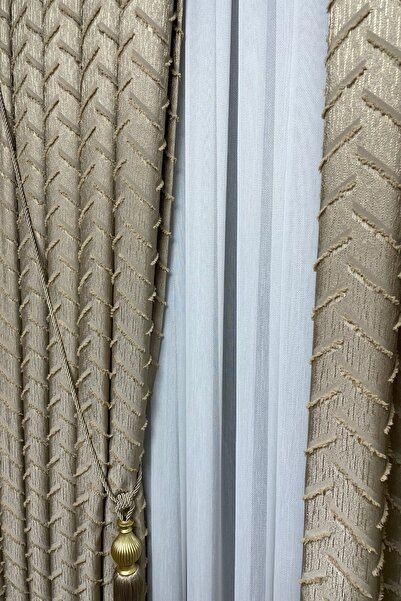 Cortibo Harmony Series Beige Background Curtain - 2 Sparse Pleats in 1
