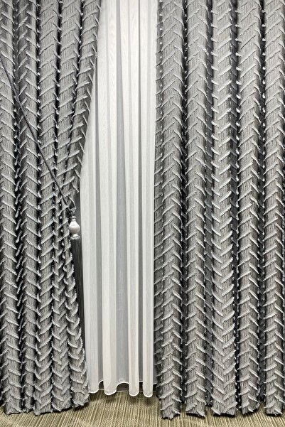 Cortibo Harmony Series Tasseled Background Curtain Light Gray - Pleated Free