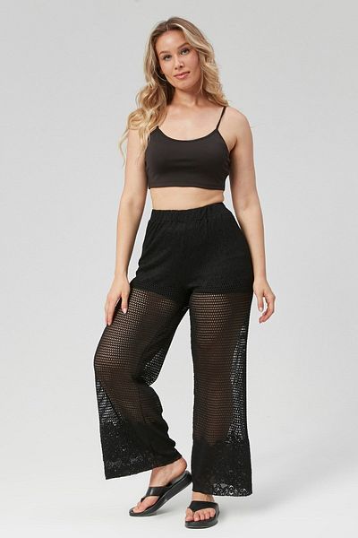 Seamoda Plus Size Lace Mesh Lined Premium Beach Pants-Black