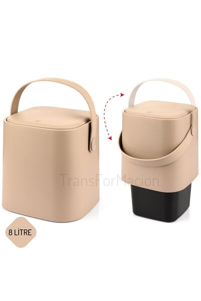 VANCKEY 8 Litre Tutma Saplı Iç Kovalı Tezgah Üst Mutfak Çöp Kovası Latte