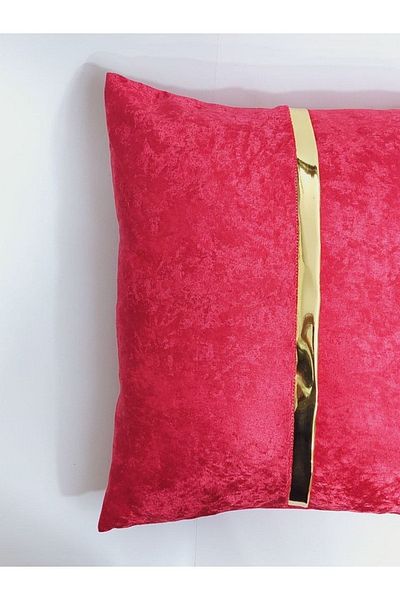 BALADI HOME 40x40 cm Square Throw Pillow Cover with Velvet Fabric and Gold Leather Accessories