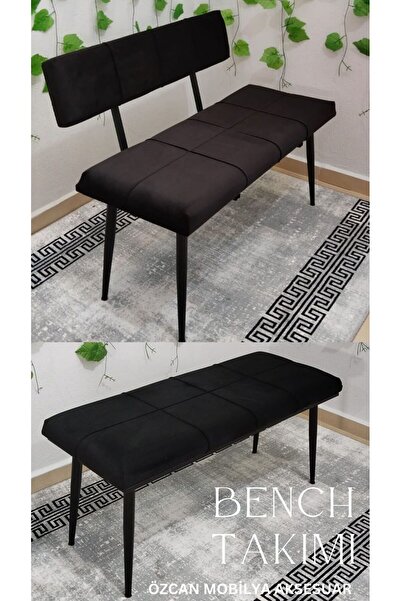 ÖZCAN METAL Siyah Metal Ayaklı Bench Sırtlı Mutfak Salon Antre Yatak Odası Pu...