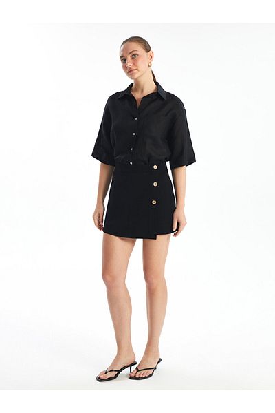 LC Waikiki Lcw Standard Fit Plain Linen Blended Women's Shorts Skirt