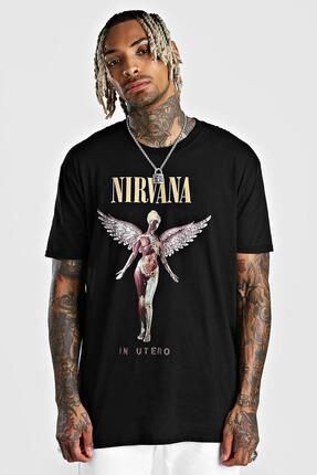 ELLEL E Erkek Siyah Nirvana Bask l T Shirt Fiyat Yorumlar Trendyol