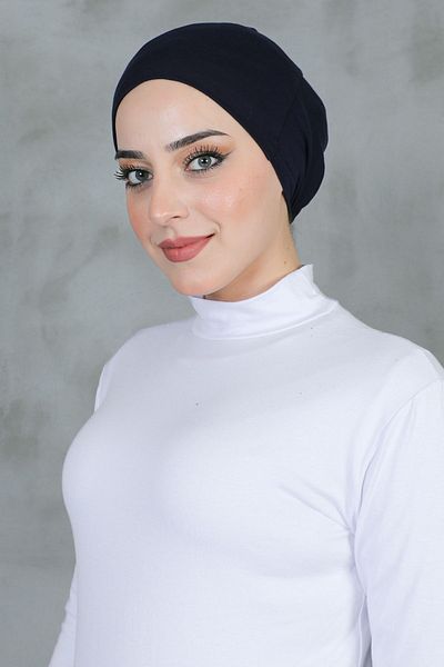 useev Navy Blue Hijab Combed Cotton Bonnet - Practical Seamless and Non-Slip