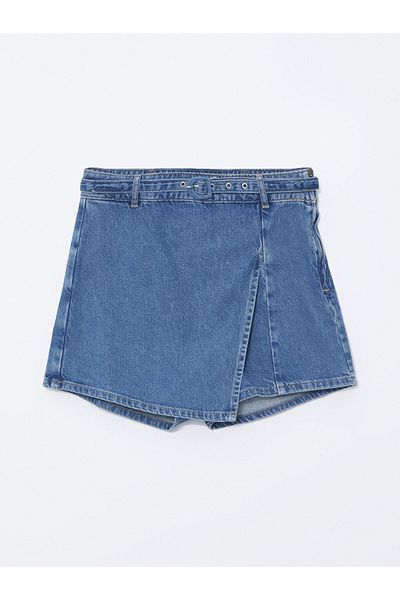 LC Waikiki Standard Fit Women's Jean Shorts Skirt - Waist Belt