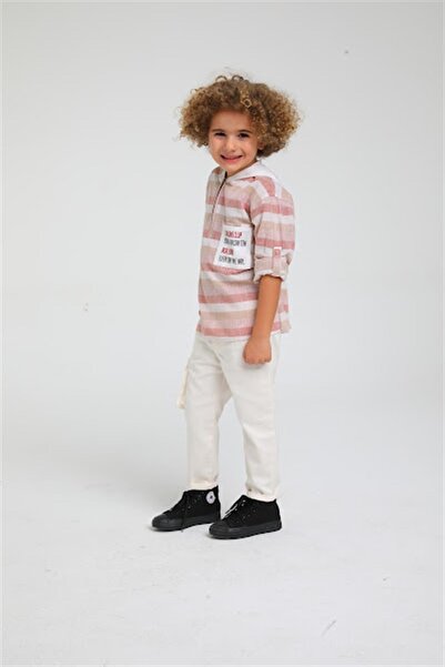 Jack Lions Момчешка риза с качулка, на райета и полуцип