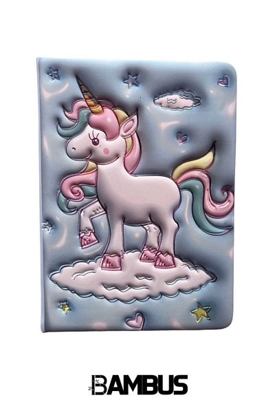 Bambus Home Caiet de jurnal cu memorie suvenir cu blocare moale cu burete în relief 3D Seria Puffy Unicorn