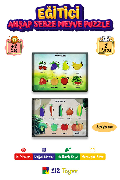 212toyzz Ahşap Eğitici Sebze Ve Meyveler Çocuk Puzzle Ve Sök Tak Oyuncak