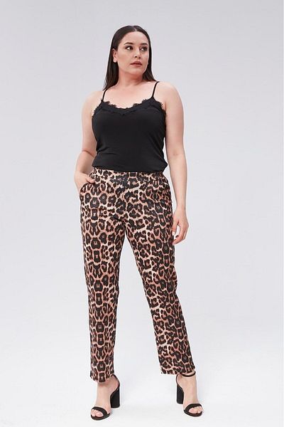 Seamoda Brown Color - Elegant Cut Leopard Pattern Large Size Skuba Trousers