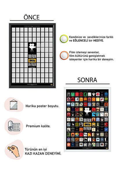 Check100 IMDb TOP 100 Kazıkazan Film Posteri, Kazınabilir Poster, En İyi 100 IMDb Filmi, Kolayca Kazınabilir