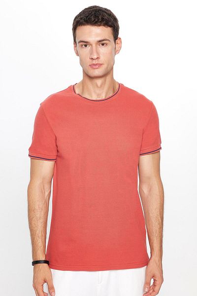 Tudors Ανδρικό T-shirt Slim Fit Crew Neck 100% βαμβακερό - Χρώμα τούβλου