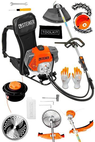 STEİNER Alman 16 Hp Tam Profesyonel Sırt Tipi Benzinli Tırpan Ot Çalı Çim Biçme Makinesi + Canavar Başlık