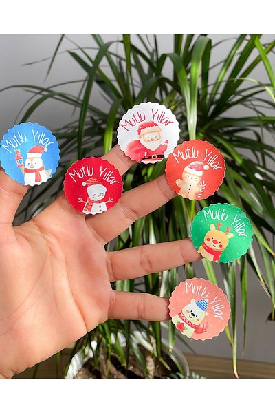 Hayal.kirtasiyesi 3.5 cm 48 Pieces Flower Cut Christmas Sticker - Cheerful Faces and Happy Birthday Opaque
