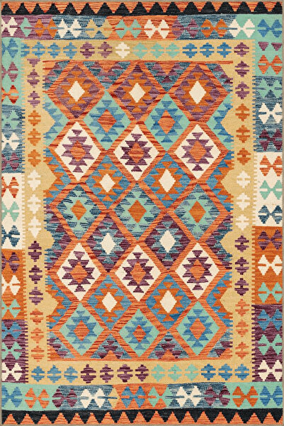 Rugs Modern Halı Çok Renkli Karma Geometrik Şekil Motifli Desenli Vintage Dek...