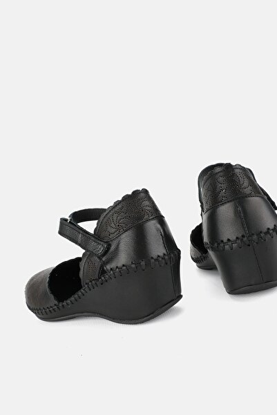 TUNAELLİ Black Genuine Leather - Wedge Heels Side Open Women's Sandaçeti 35-41-42