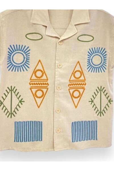 Çikoby Αγόρι Κεντητό λινό κοντομάνικο πουκάμισο