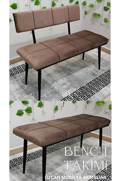 ÖZCAN METAL Siyah Metal Ayaklı Bench Sırtlı Mutfak Salon Antre Yatak Odası Pu...