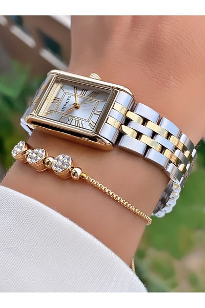Homies Yellow Silver Colored Waterproof Women's Wristwatch and Bracelet Gift