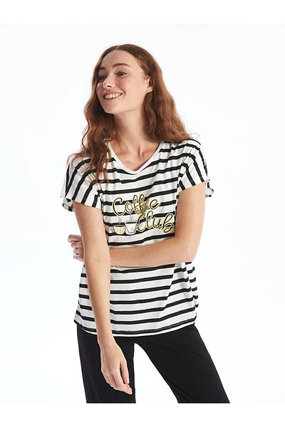 LC Waikiki Women's - Crew Neck Printed Short Sleeve Pajama Set