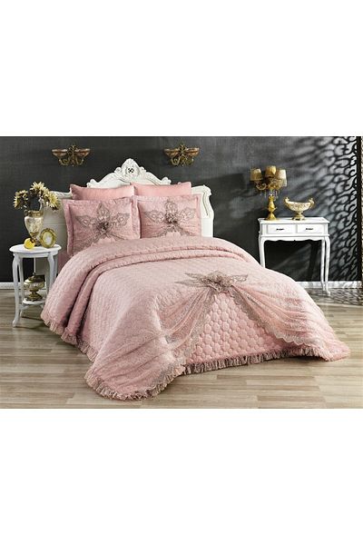 BALADI HOME Κάλυμμα κρεβατιού προίκας (Σετ 3 τεμαχίων) Γαλλική δαντέλα και καπιτονέ υψηλής ποιότητας σετ σε τσάντα
