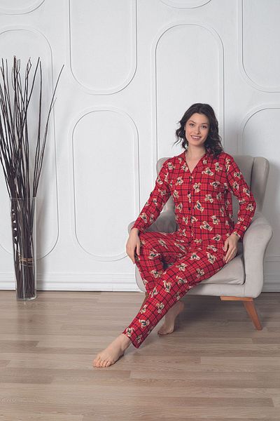 Moon Line Women's Teddy Bear Buttoned Front Long Sleeve Wrap Summer Fabric Pajama Set