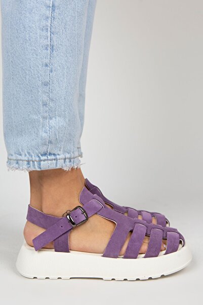 Manijero Rosa Women's Genuine Leather Buckle Purple Sandals