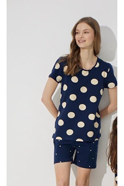 tusem butik homewear Γυναικείες καλοκαιρινές πιτζάμες Navy Blue - Πουά, Σορτς...