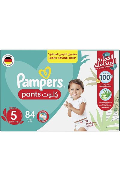 Pampers Pants Diapers With Aloe Vera Lotion, Size 5, Junior, 12-18 Kg, Mega Box, 84 Ct