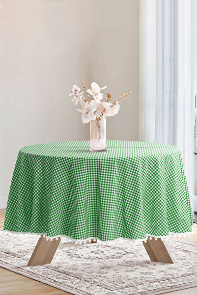 Soft Kare بوميل القماش القطني جولة بوم بوم مفرش المائدة القماش القطني جولة