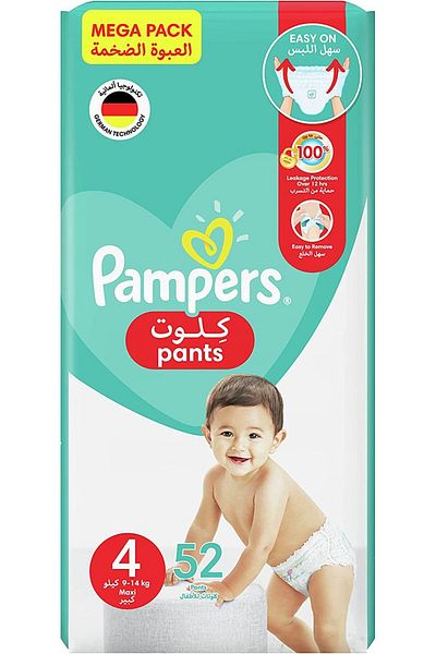 Pampers Pampers Aloe Vera, Size 4, Maxi, 9-14kg, Mega Pack, 52 Pants Diapers