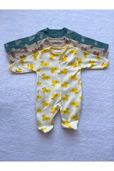 MBK GARDEN Renkli Baskılı Unisex Patikli 3lü Bebek Tulum 0-3/3-6/6-9 Ay