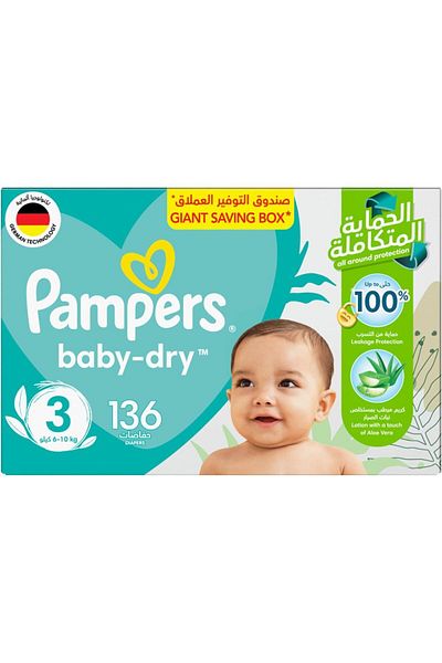 Pampers Pampers Aloe Vera, Size 3, Midi, 6-10kg, Giant Saving Box, 136 Taped Diapers