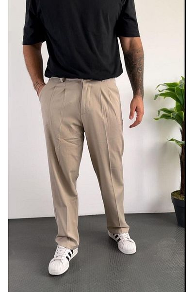 Butik Karaca ανδρικό ιταλικό μοντέλο baggiy fit harvest palazzo pleat λεπτομέρεια παντελόνι polyviscone