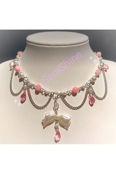 Serashine Pembe fiyonk Fransız kolye