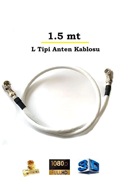 ANKTEK 1.5 Metre L Tipi F Konnektörlü 90 Derece Hazır Anten Uydu Kablosu, “tak Kullan” Beyaz