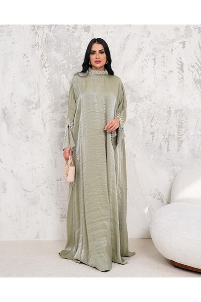 MAY MARA WOMEN'S DOMINANT COLLAR AND SLEEVES PEARL EMBROIDERED COMFORTABLE FIT DRESS