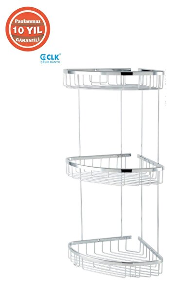 ÇELİK BANYO Paslanmaz Pirinç Zerrin 3’lü 18x18 Cm Şampuanlık Banyo Rafı