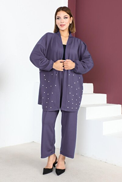 MAY MARA Stone Embroidered Plus Size Women's Evening Dress - Two Pieces Set with Jacket and Pants