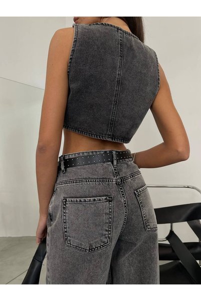 LB Laluna Butik Crop Cut Women's Denim Vest - Pocket Detailed