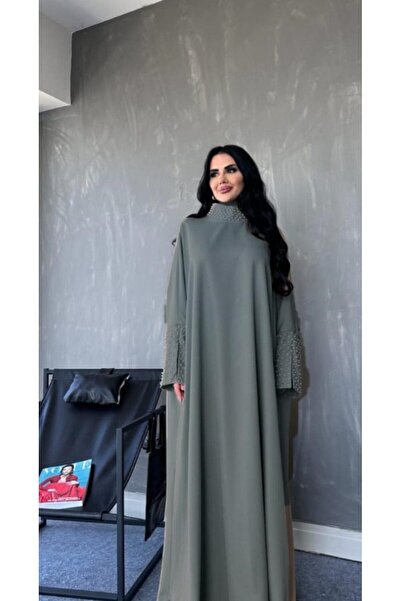 MAY MARA Plus Size Pearl Detailed Dress with Sleeves and Collar