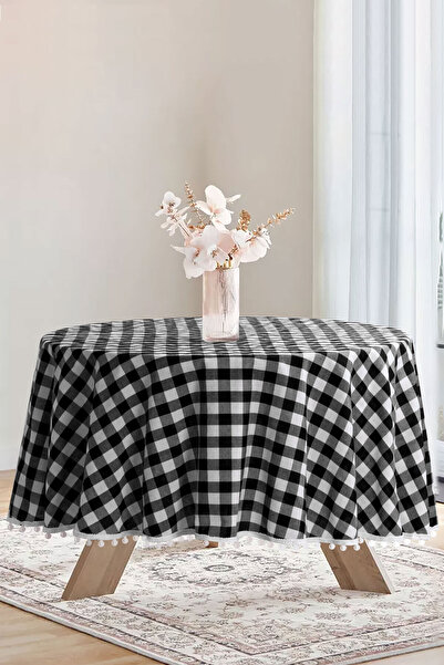 Soft Kare بوميل القماش القطني جولة بوم بوم مفرش المائدة القماش القطني جولة