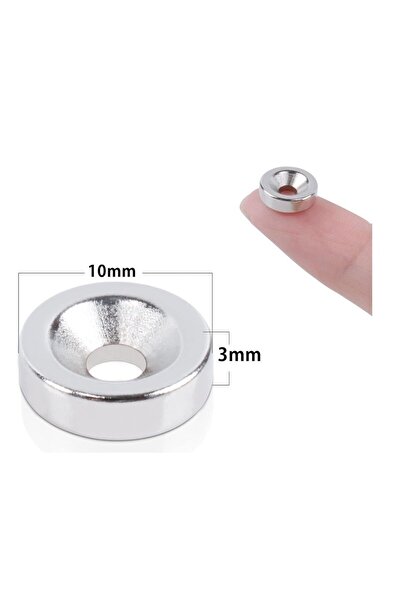 Hdg Havşa Delikli Çok Güçlü Neodyum Mıknatıs Magnet 10x3 mm -D8/D4mm delik Ça...