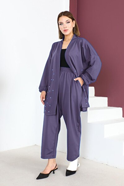 MAY MARA Stone Embroidered Plus Size Women's Evening Dress - Two Pieces Set with Jacket and Pants