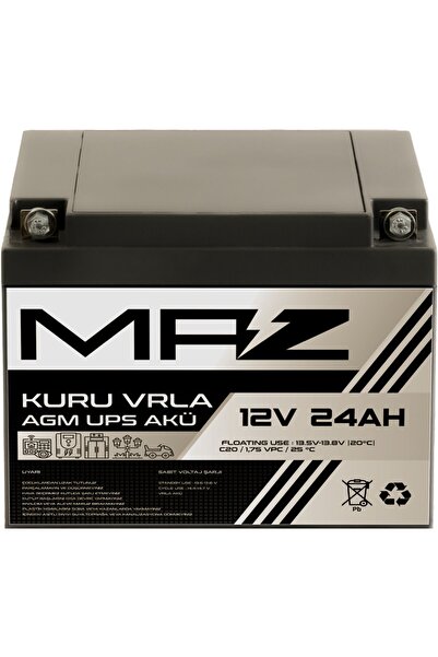 Maz Akü 12 Volt 24 Amper (Ah) Kuru AGM VRLA Güç Kaynağı UPS Akü