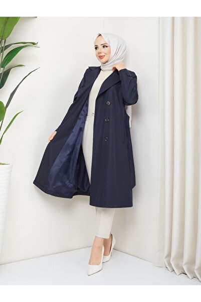 KMKkombin KADIN BÜYÜK BEDEN MEVSİMLİK DÜĞMELİ KUŞAK DETAYLI TRENÇ KOT