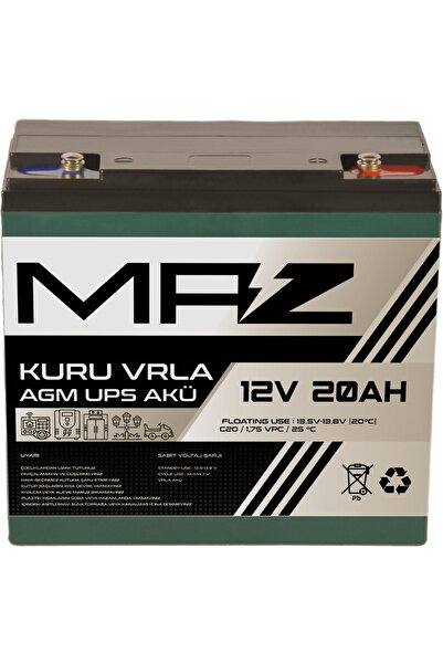 Maz Akü 12 Volt 20 Amper (Ah) Kuru AGM VRLA Güç Kaynağı UPS Akü